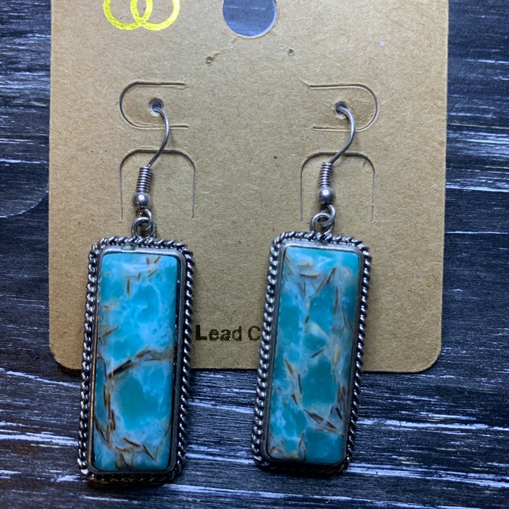 RECTANGLE STONE EARRINGS - TURQUOISE